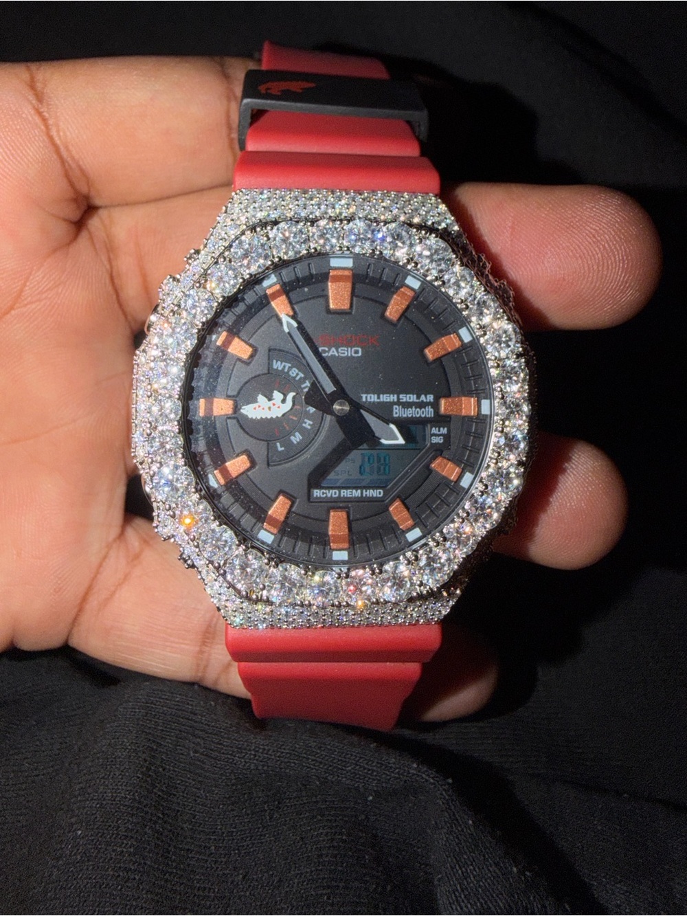 G-Shock passes duamond Red Silicone Band Watch with Black Dial and Crystal Bezel